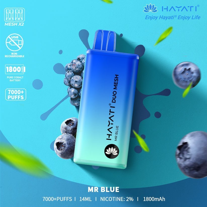 Hayati Duo Mesh 7000 Disposable Vape Puff Bar Pod - Box of 10